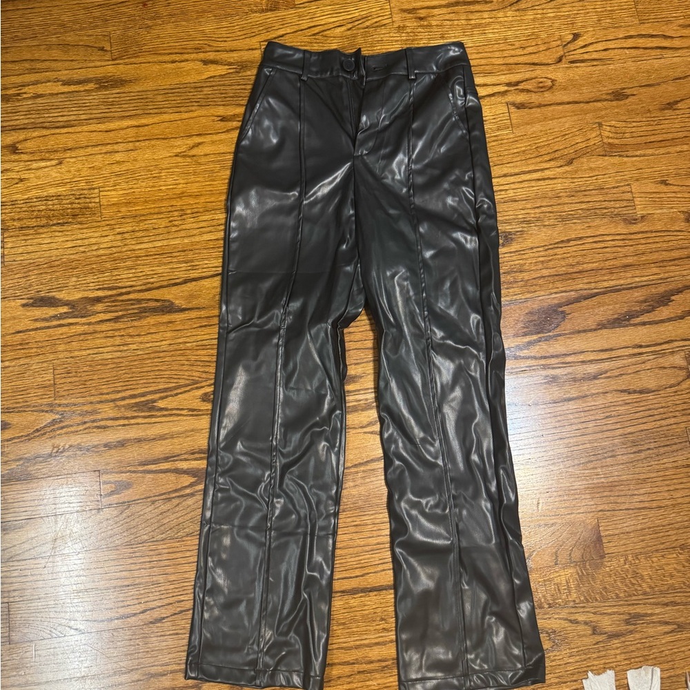 Black Faux Leather straight leg pants